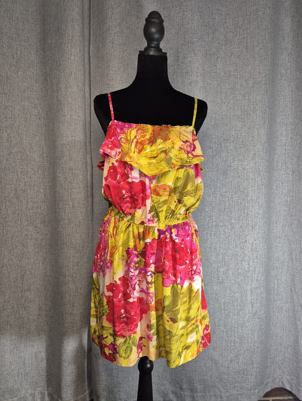 J.Crew Floral Ruffle Sundress Size Small Pink Tropical Spaghetti Strap